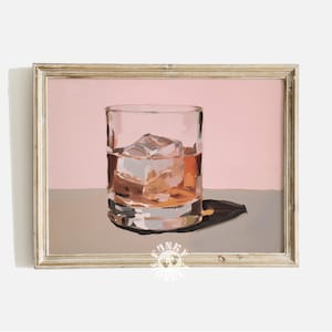 Whiskey Print, Retro Bar Cart Art Print, Scotch Whiskey Drink Painting, Preppy Cocktail Printable Art, Trendy Wall Art, Digital Print