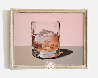 Whiskey Print, Retro Bar Cart Art Print, Scotch Whiskey Drink Painting, Preppy Cocktail Printable Art, Trendy Wall Art, Digital Print