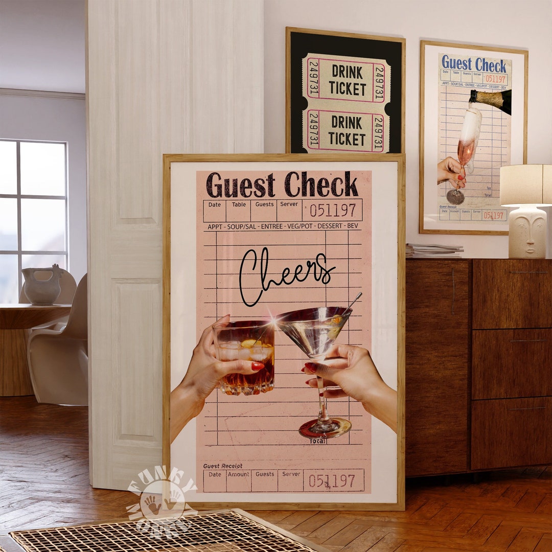 Retro Cheers Print, Guest Check Wall Art Print, Bar Cart Decor, Trendy ...