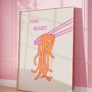Send Noods Print, Pink Noodles Digital Print, Aesthetic Kitchen Decor, Trendy Wall Art, Printable Food Print, Cute College Apartment Poster