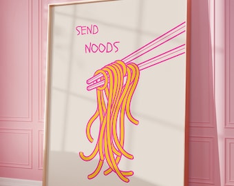Send Noods Print, Pink Noodles Digital Print, Aesthetic Kitchen Decor, Trendy Wall Art, Printable Food Print, Cute College Apartment Poster