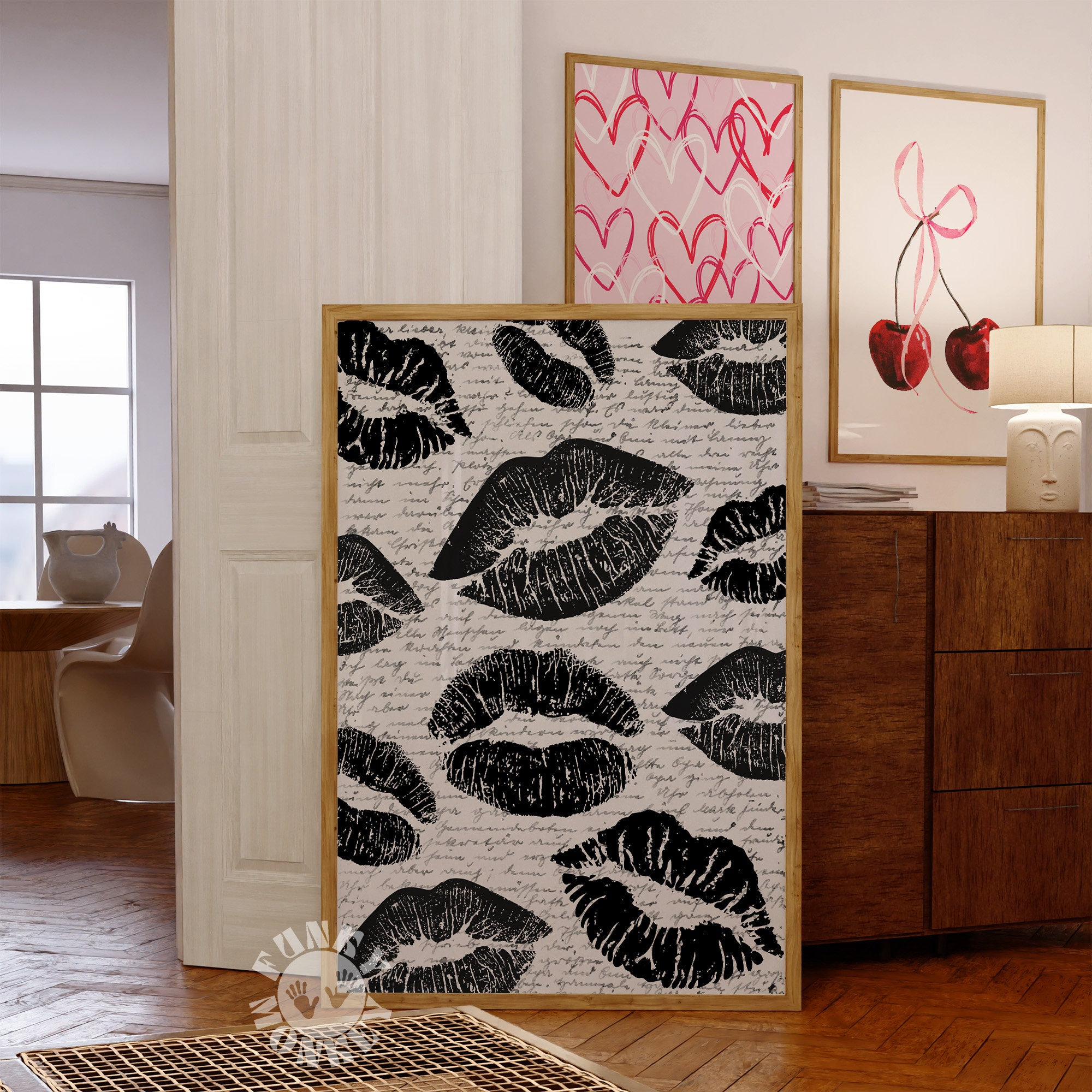 Kiss Lips Print, Trendy Wall Art, Black Lips Poster, Dark Coquette Room Decor, Digital Prints, Preppy Dorm Aesthetic, Funky Printable Art