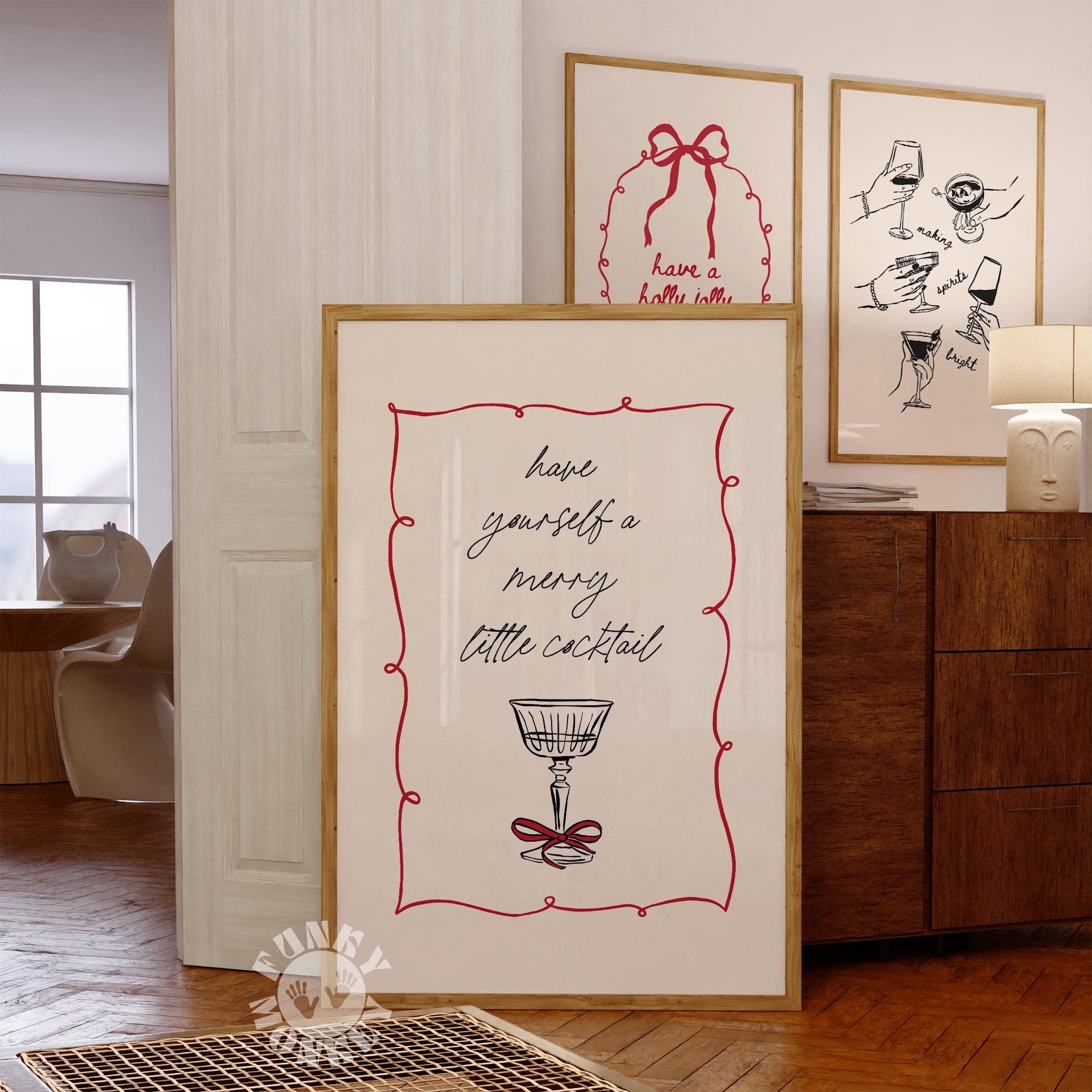 Discover Christmas Cocktail Bar Cart Printable Wall Art, Trendy Drink Print, Girly Winter Cheer, Minimalist Holiday Decor