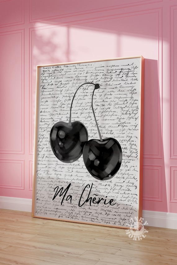 Black Cherry Poster, Retro Wall Art, 70s Aesthetic, Ma Cherie Poster, Funky Wall Decor, Trendy Wall Art, College Apartment Digital Prints