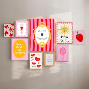 Dopamine Gallery Wall Art Set Maximalist Print Set of 9 Trendy Pink Red Yellow Printable Posters Dorm Room Decor College Apartment Aesthetic