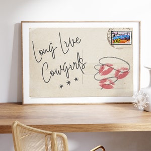 Es lebe die Cowgirls Vintage Retro Postkartendruck, Klamotten-Kunstdruck, Trendiges Küsten-Cowgirl Poster, Mädchenzimmer Dekor, druckbare Kunst