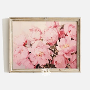 Peonies Art Print, Pink Abstract Flowers Painting, Coquette Room Decor, Floral Printable Art, Vintage Flowers Digital Print
