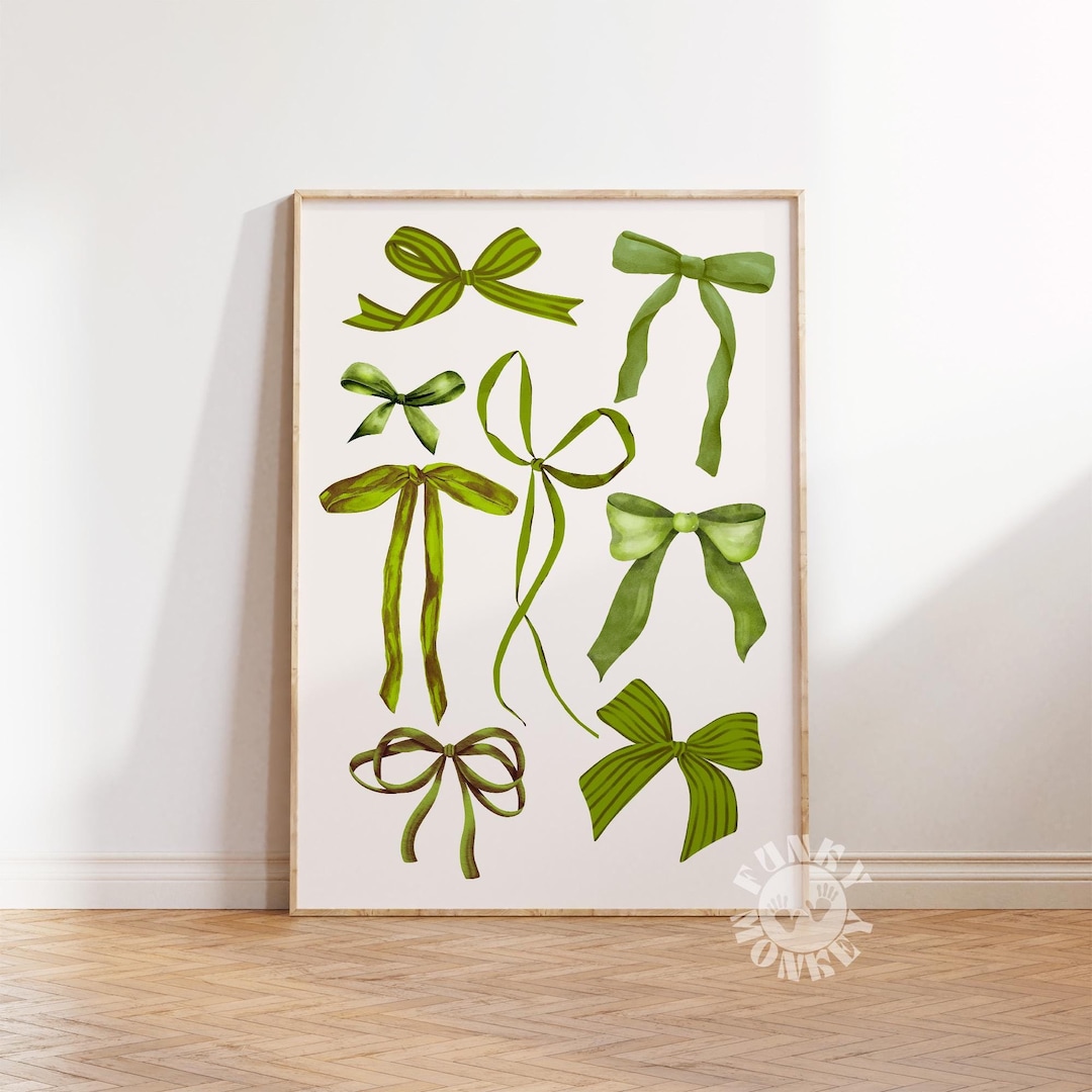 Christmas Bows Print | Girly Green Bows Printable Wall Art, Trendy ...