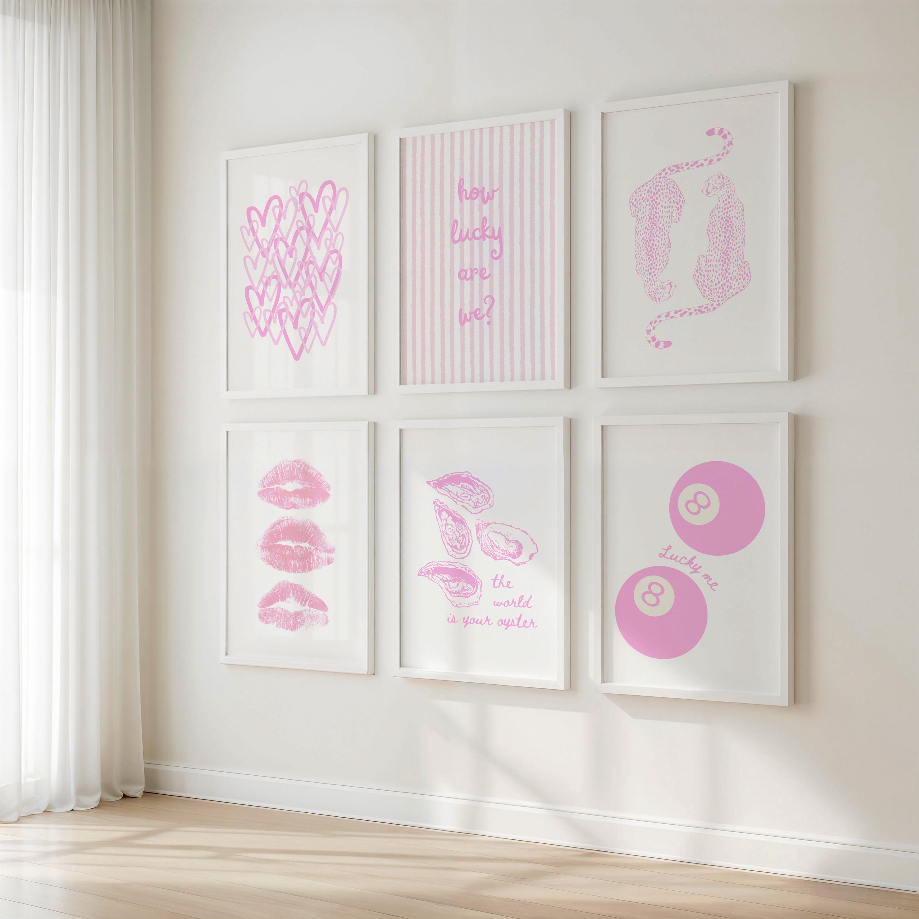 Lichtroze muurkunstprint set van 6, trendy posters, preppy digitale prints, girly decor slaapzaal, afdrukbare kunst, esthetiek universiteitsappartement