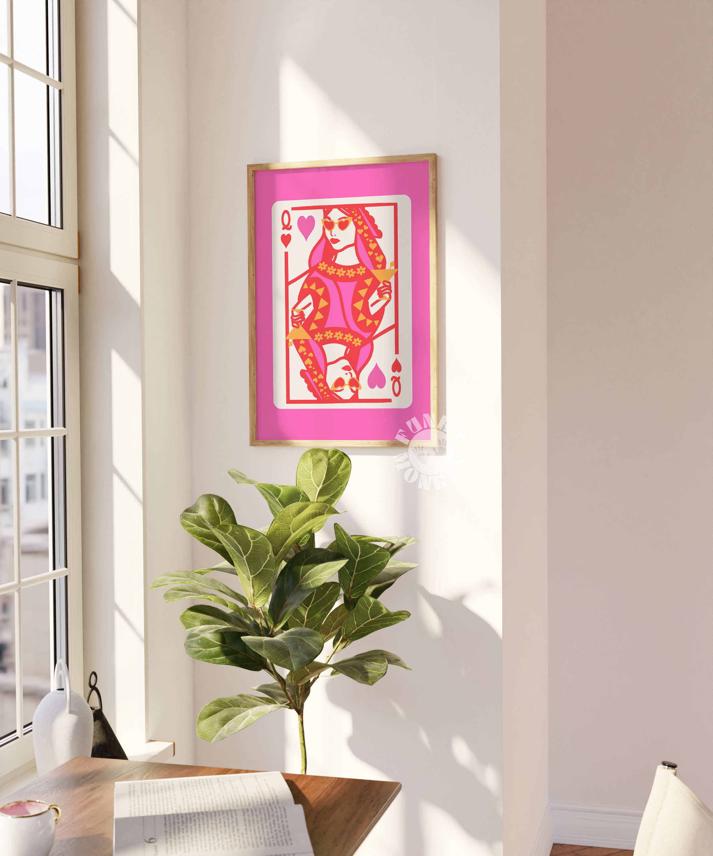 Queen of Hearts Playing Card, Funky Wall Art Printable Preppy Dorm