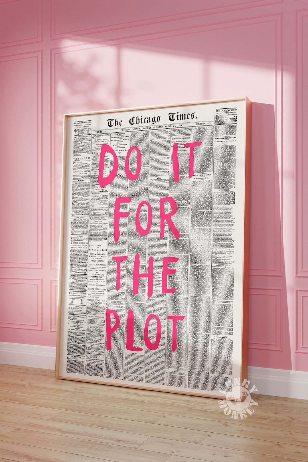 Do It for the Plot Retro Newspaper Print, Pink Trendy Wall Art ...