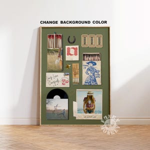 May include: A green background with a collage of images, including a horseshoe, matchboxes, a cowboy hat, a record, and a photo of a woman in a cowboy hat. The text "Long Live Cowgirls" is visible in the collage.
