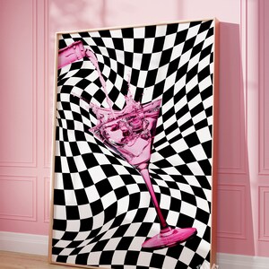 Funky Bar Warenkorb Kunstdruck, pinkes Cocktail druckbares Poster, trendige Wandkunst, Retro Maximalist Dekor, Dopamin Drink Poster, Digitaldruck