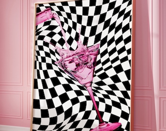 Funky Bar Cart Art Print, Pink Cocktail Printable Poster, Trendy Wall Art, Retro Maximalist Decor, Dopamine Drink Poster, Digital Print
