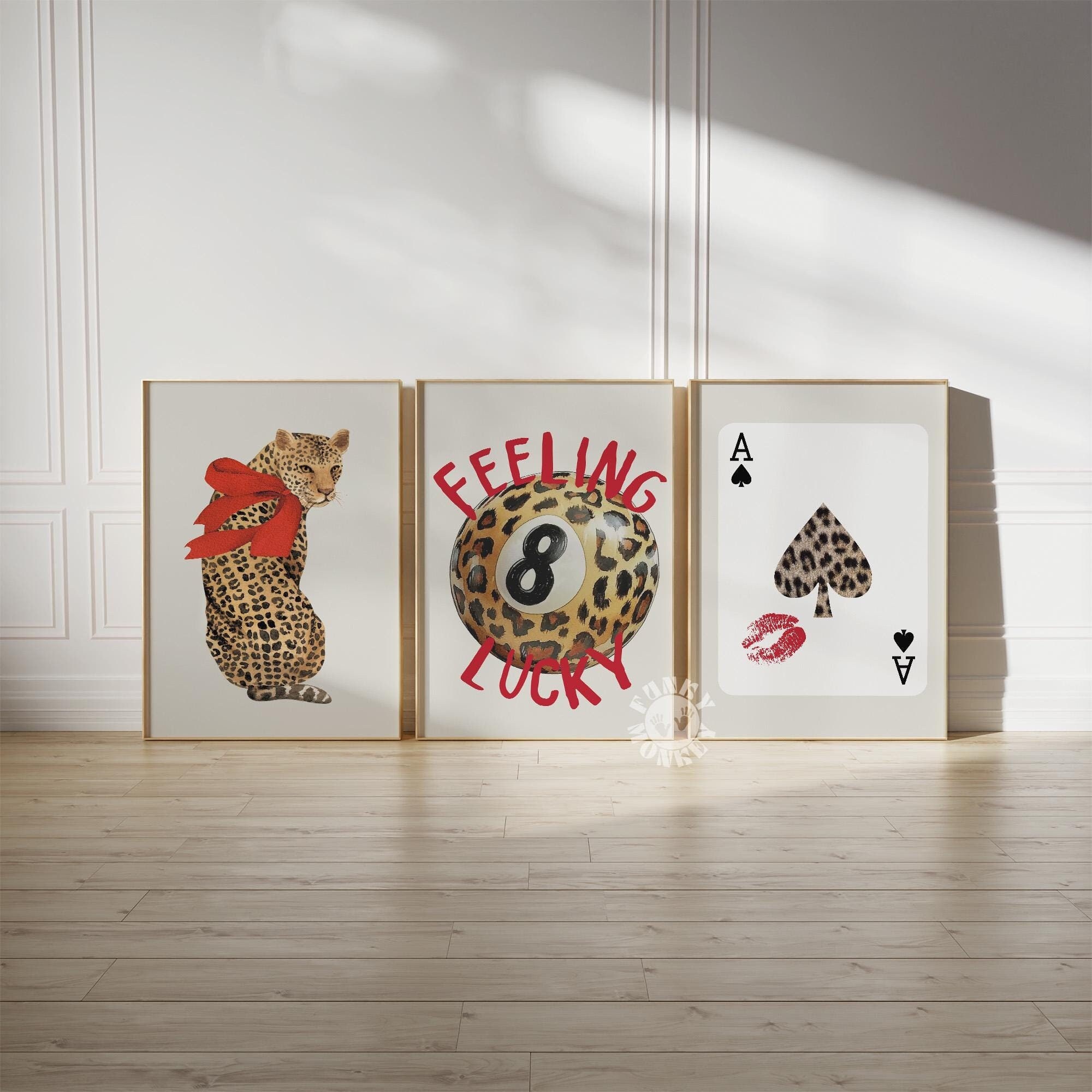 Trendy Leopard Print Set, 8 Ball Digital Prints, Red Leopard Wall