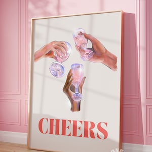 Cheers Bar Cart Art Print, Trendy Wall Art, Pink Bar Cart Decor, Preppy Prints, Printable Art, Girly Poster, Digital Prints, Pink Aesthetic
