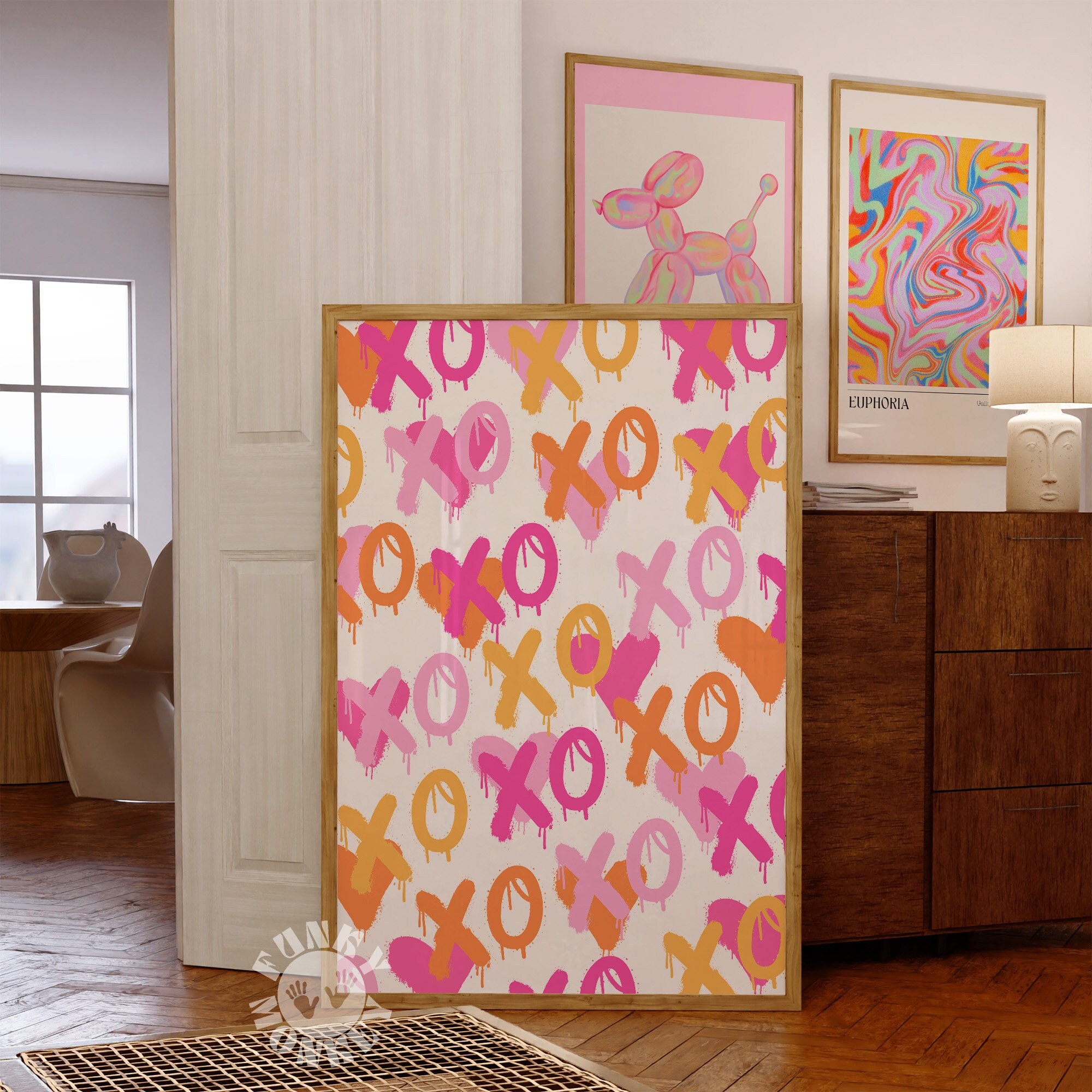 XO Heart Digital Print, Retro Y2K Aesthetic, Dopamine Poster