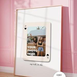 Impressão de carta de baralho personalizada Ride or Die Melhor amigo Presente digital BFF Bestie College Dorm Room Arte de parede da moda, pôster retrô personalizado