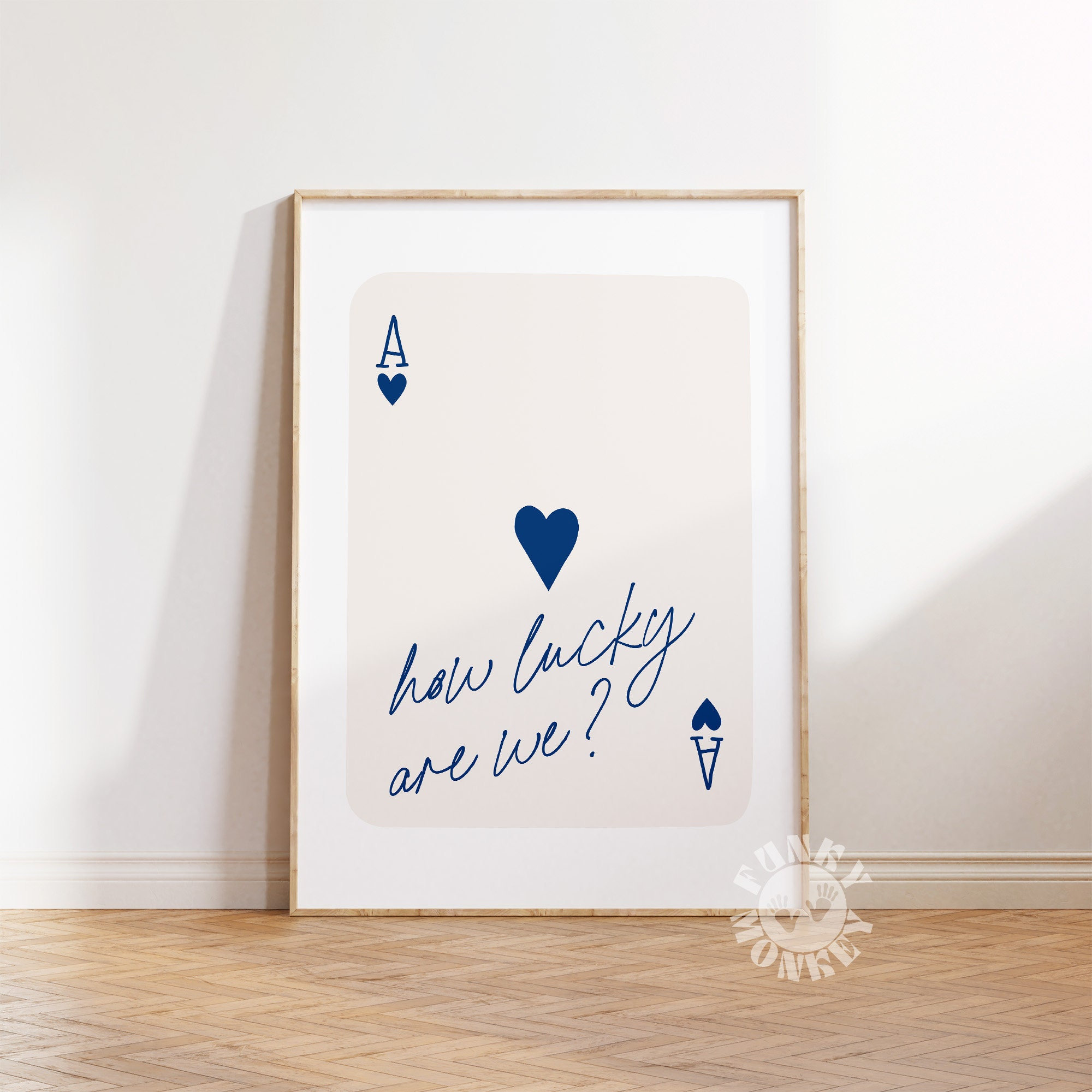 How Lucky Are We Print, Navy Blue Trendy Wall Art, Retro Ace Playing Card, Preppy Poster, Printable Art, Digital Print Girls Dorm Room Decor