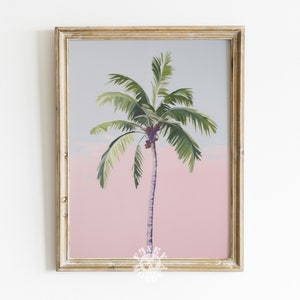 Palm Tree Digital Pink, Pink Summer Wall Art Print, Girly Painting, Beach Nursery Decor, Modern Tropical Coastal Printable Art Trendy Poster