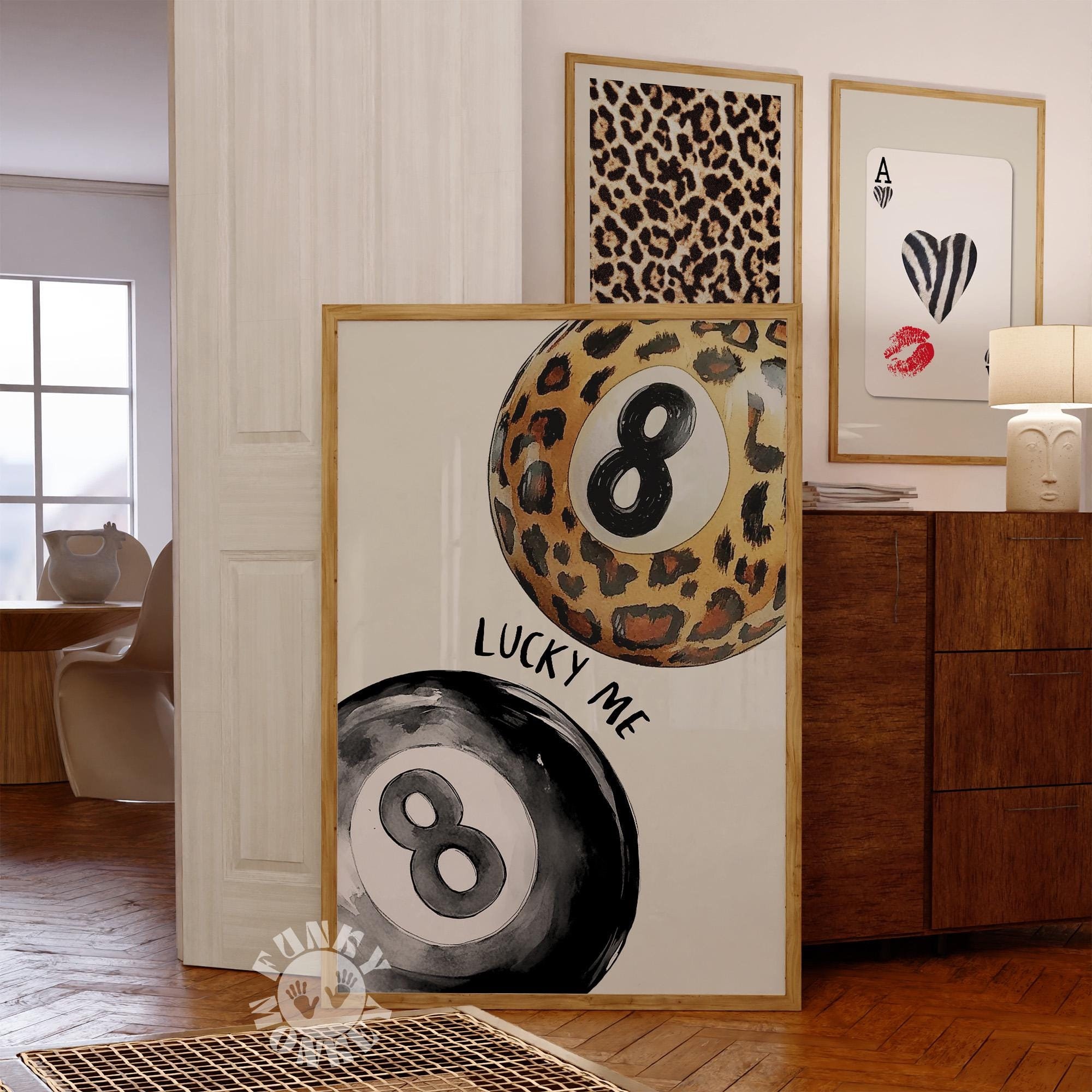 Lucky 8 Ball Leopard Print, Retro Eight Ball Billiard Poster