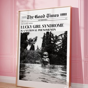 Trendy Zeitung Druck Lucky Girl Syndrom Headline Poster, College Wohnung Dekor Funky Wandkunst, Y2K adrette Zimmer Dekor Disco Kugel Poster