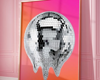 Trendy Disco Ball Melting Print, Trendy Wall Art Prints, Maximalist Decor, Funky Disco Ball, Preppy Wall Art, Printable Art, Retro Poster