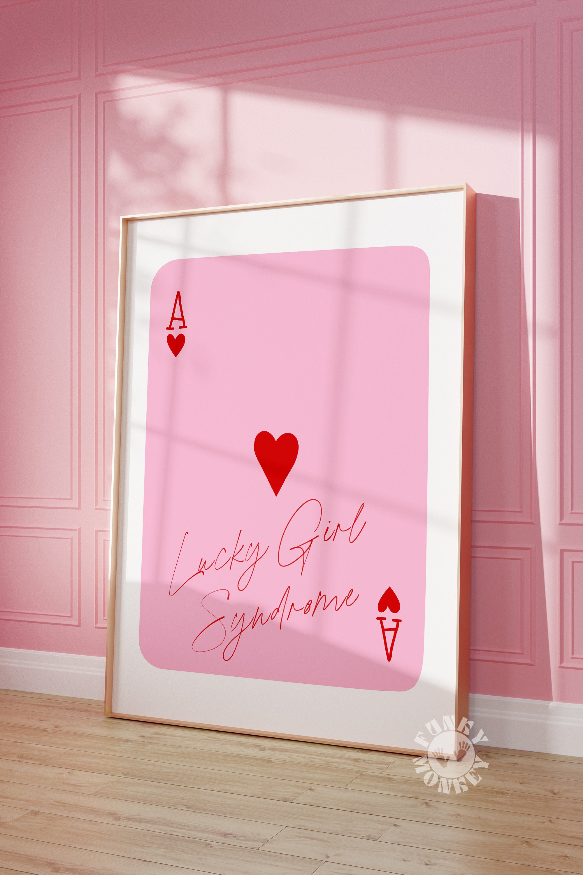 Lucky Girl Syndrome Print, Pink Trendy Wall Art, Retro Playing