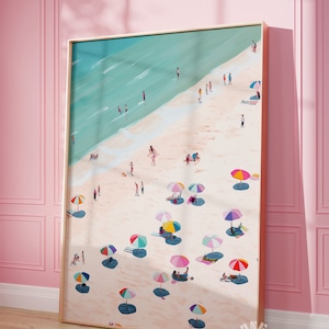 Beach Printable Wall Art, Aerial Beach Print, Coastal Wall Art, Apartment Aesthetic, Pink Pastel Summer Poster, Digital Prints