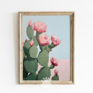 Rosa Kaktus Wüste Print, Retro westliche Ästhetik, trendige Wandkunst, rosa Girly druckbar, Boho Raumdekor, Vintage Kaktus, digitaler Download