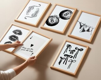 Black White Wall Art Print Set of 9 Trendy Prints Retro Gallery Wall Set Funky Printable Poster Dorm Room Decor College Apartment Aesthetic