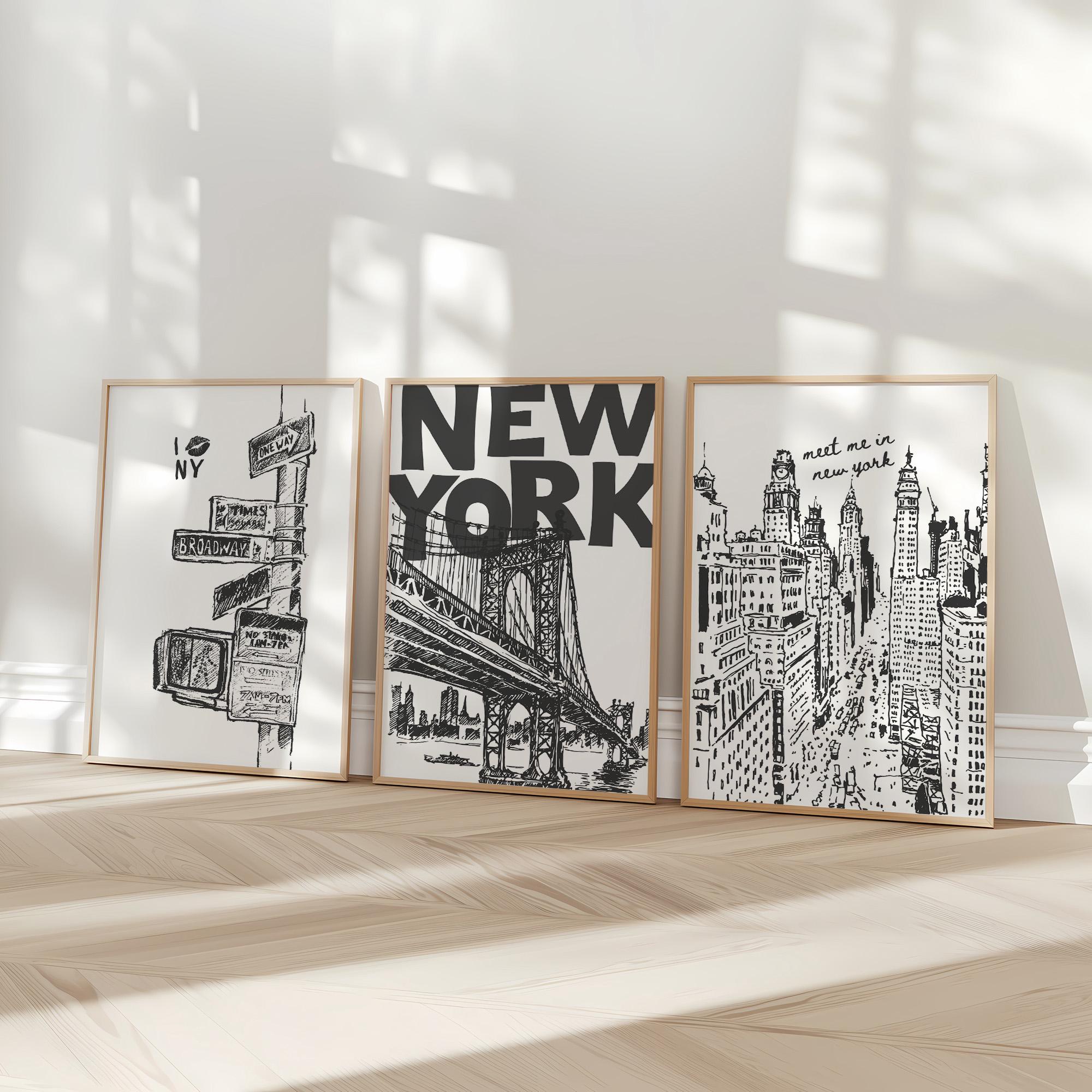 New York City Travel Wall Art Print Set, Retro NYC Poster, Trendy ...