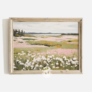 Wildflower Field Pink Landscape Print, Pastel Meadow Digital Print, Coquette Aesthetic, Vintage Nursery Print, Girly Apartment Painting