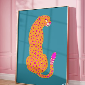Cheetah Print, Dopamine Poster, Maximalist Wall Art, Trendy Wall Art, Teal Orange Glitter Preppy Decor, Leopard Print, Girly Dorm Room Print