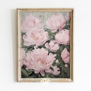 Peonies Print, Pink Coquette Room Decor, Girly Aesthetic, Grandmillenial Digital Print, Abstract Flowers Painting, Floral Printable Art