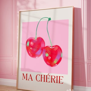 Cherry Poster, Retro Wall Art, 70s Aesthetic, Ma Cherie Poster, Funky Wall Decor, Trendy Wall Art, Digital Prints, College Apartment Print