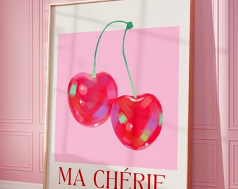 Cherry Poster, Retro Wall Art, 70s Aesthetic, Ma Cherie Poster, Funky Wall Decor, Trendy Wall Art, Digital Prints, College Apartment Print