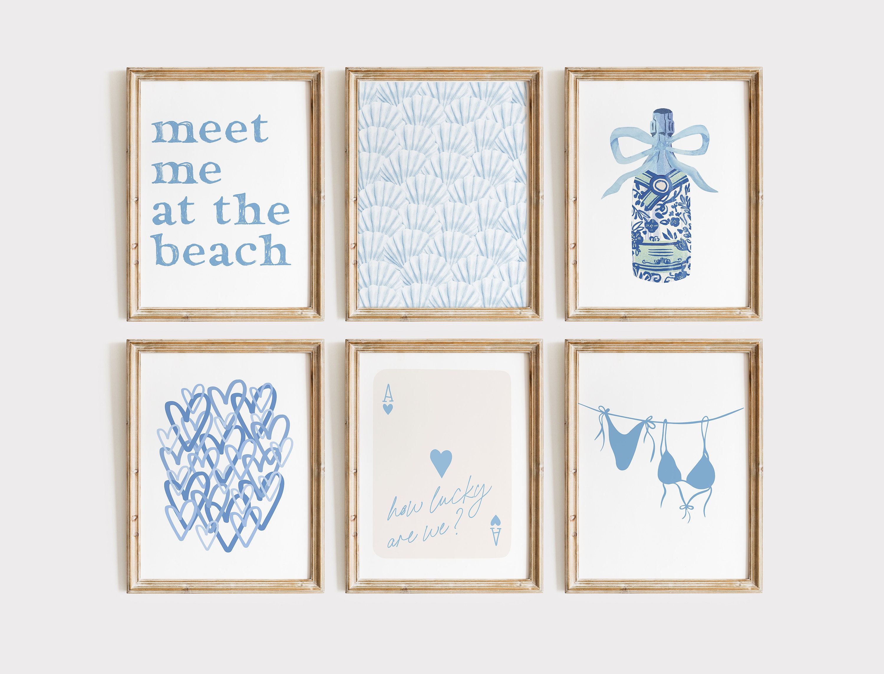 Coastal Print Set of 6, Blue Coastal Wall Art, Digital Prints, Coastal Granddaughter Aesthetic, Beach Preppy Girls Dorm Room, Trendy Posters
