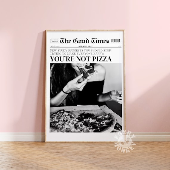 Trendy Newspaper Headline Poster Print, Funny Pizza Wall Art, Kitchen Print, Foodie Wall Art, Preppy Poster, College Apartment Aesthetic