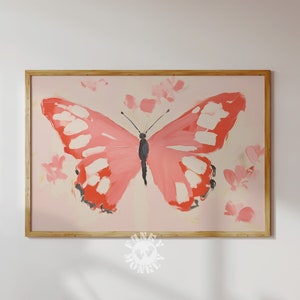 Butterfly Wall Art Printable Art, Pink Coquette Room Decor, Girly Digital Print, Girl&#39;s Nursery Room Painting, Preppy Trendy Dorm Room Decor