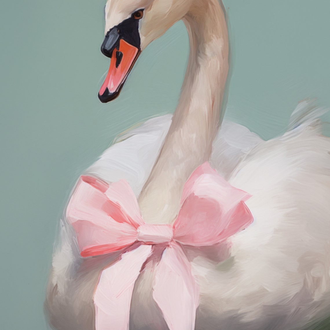 Swan With Pink Bow Art Print, Digital Print, Coquette Aesthetic, Swan ...