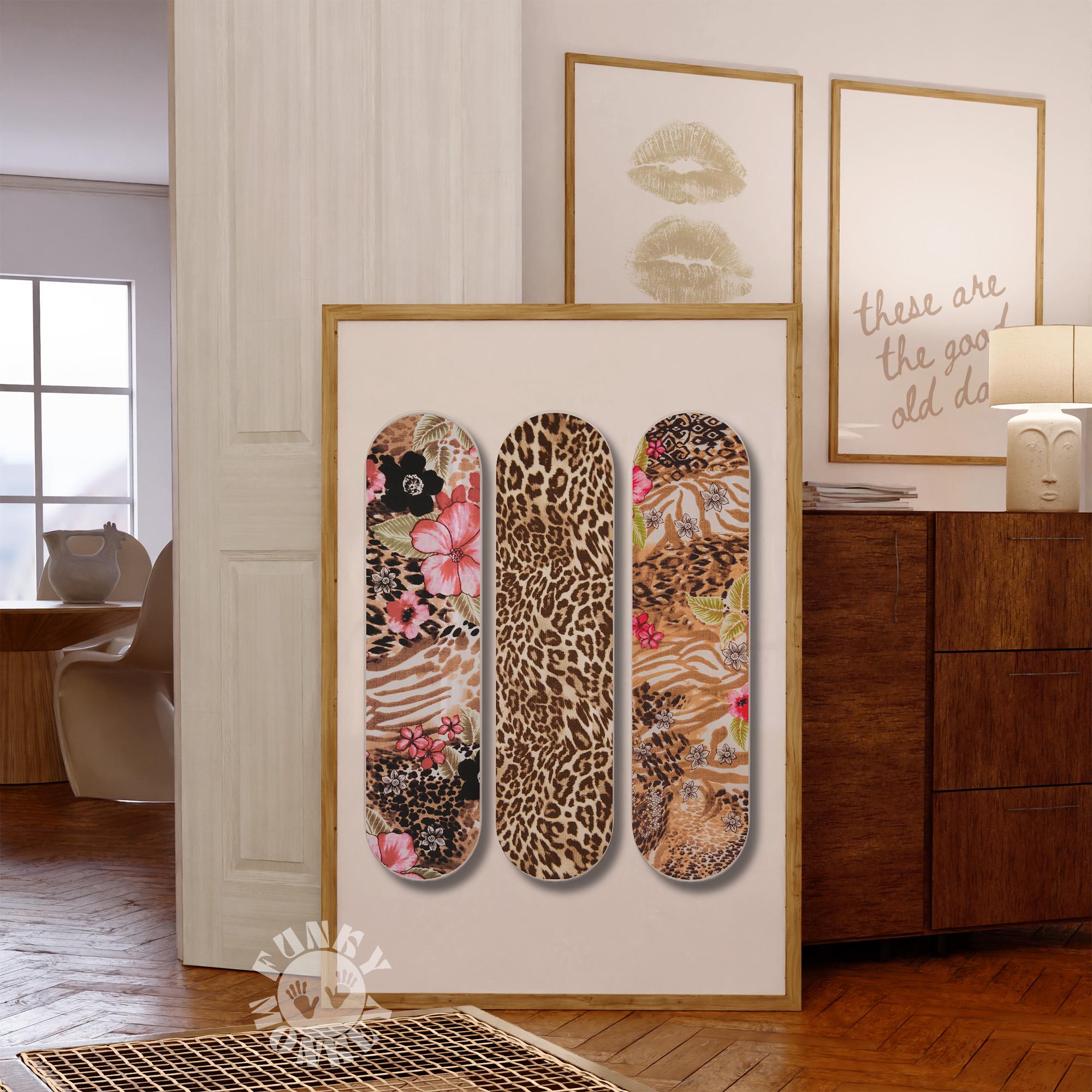 Skateboard Wall Art Print, Leopard Floral Printable Art, Pink