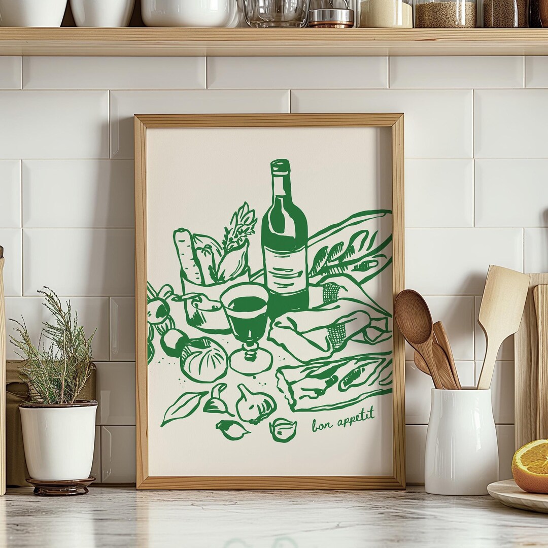 set of 2 bon appetit prints, retro cooking prints,... Food Print Bon Appetit Kitchen Wall Art Digital Download, Green Retro ...