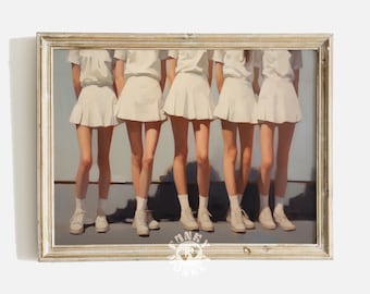 Preppy Retro Wall Art Print, Girly Vintage Print, Preppy Painting, College Apartment Decor, Dorm Room Downloadable Print, 50s School Girl
