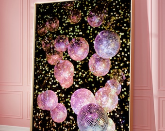 Disco Balls Digital Print, Trendy Wall Art Prints, Preppy Prints, Retro Wall Art, Preppy Decor, Bar Cart Art, Funky Apartment Aesthetic
