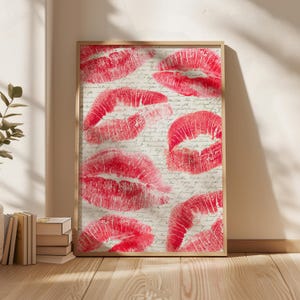 Lips Wall Art, Vintage Style Kiss Lips Digital Print, Retro Kisses Poster, Coquette Apartment Aesthetic, Trendy Printable Girly Print