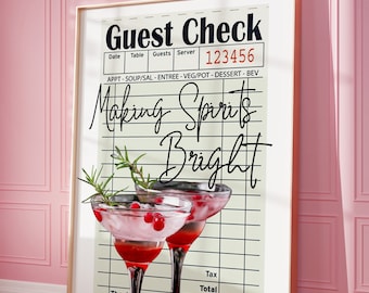 Guest Check Print Making Spirits Bright Christmas Wall Art, Trendy Printable Holiday Poster, Christmas Bar Cart Print Cocktail Digital Print
