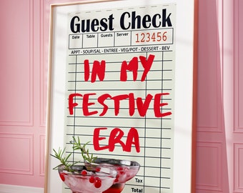 Christmas Guest Check Print In My Festive Era Preppy Printable Art, Trendy Christmas Bar Cart Print, Holiday Cocktail Poster, Digital Prints