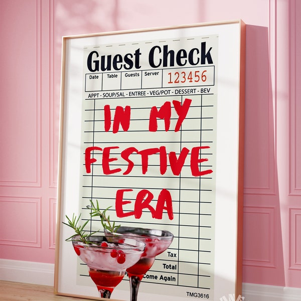 Christmas Guest Check Print In My Festive Era Preppy Printable Art, Trendy Christmas Bar Cart Print, Holiday Cocktail Poster, Digital Prints