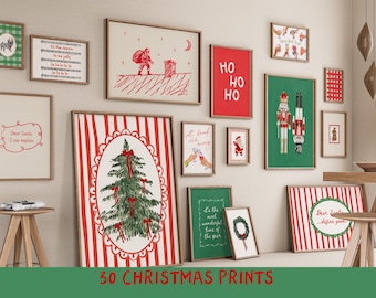 Christmas Wall Art Bundle, Trendy Holiday Printables, Digital Art Download Preppy Gallery Wall Set Cute Whimsical Classic XMas Holiday Decor